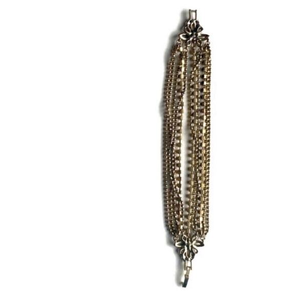 Gold Tone and Purple Beaded Rhinestone Multi Strand Bracelet - Picture 4 of 5